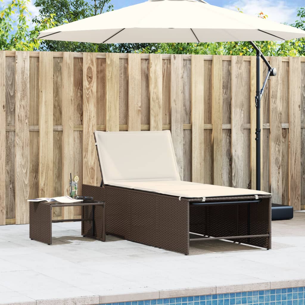Espreguiçadeiras modulares com mesa 2 pcs vime PE castanho