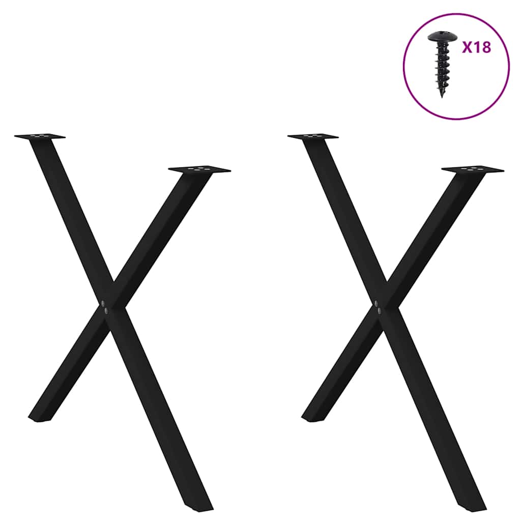 Pés para mesa de jantar em formato de x, 2 peças, preto, 90x (72-73) cm, aço