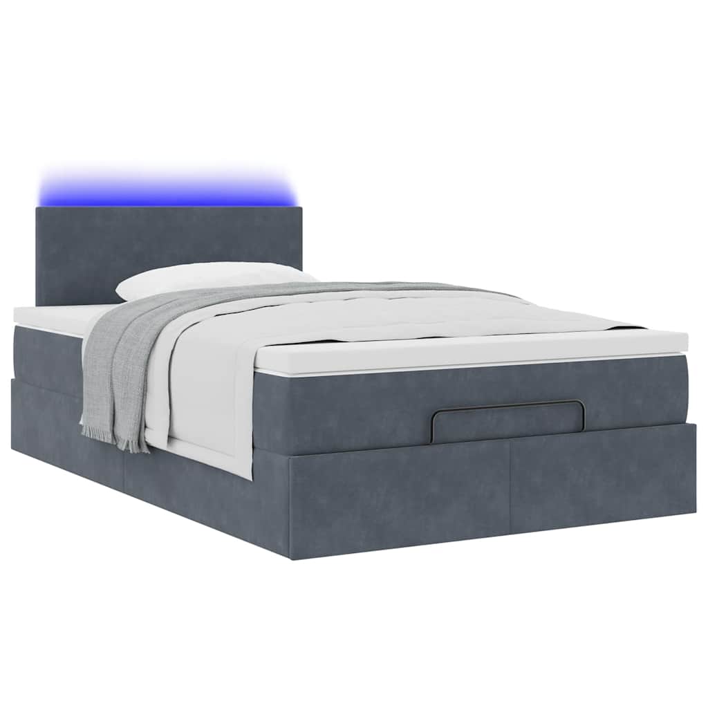 Estrutura de cama otomana com colchão cinza escuro veludo