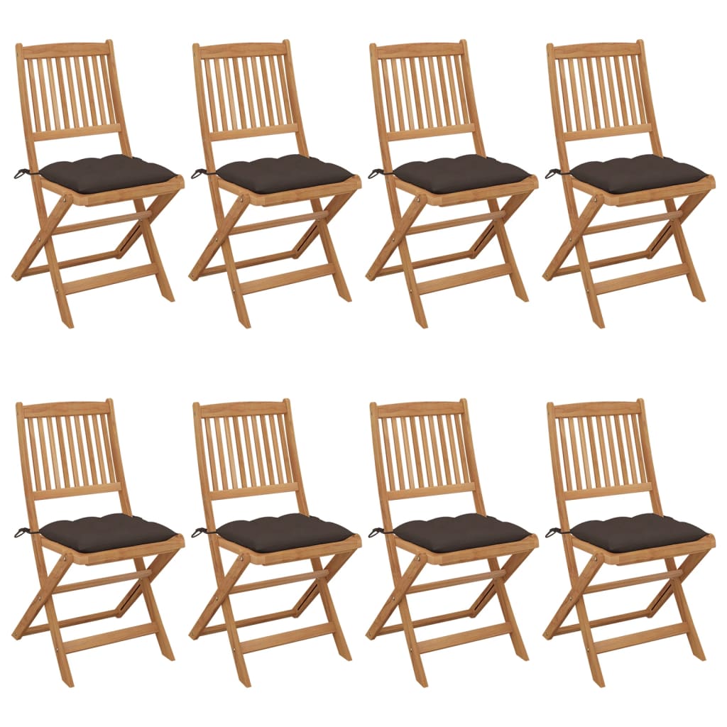 Cadeiras de jardim dobráveis 8 pcs c/ almofadões acácia maciça