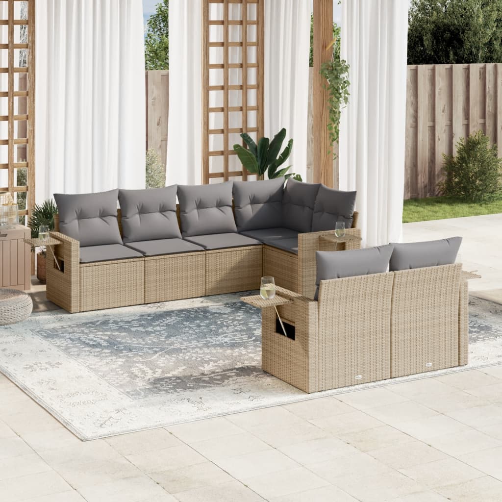 7 Pcs conjunto de sofás p/ jardim com almofadões vime PE bege
