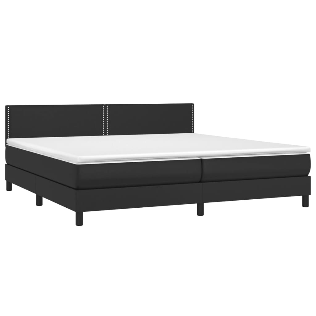 Cama com molas/colchão 200x200 cm couro artificial preto