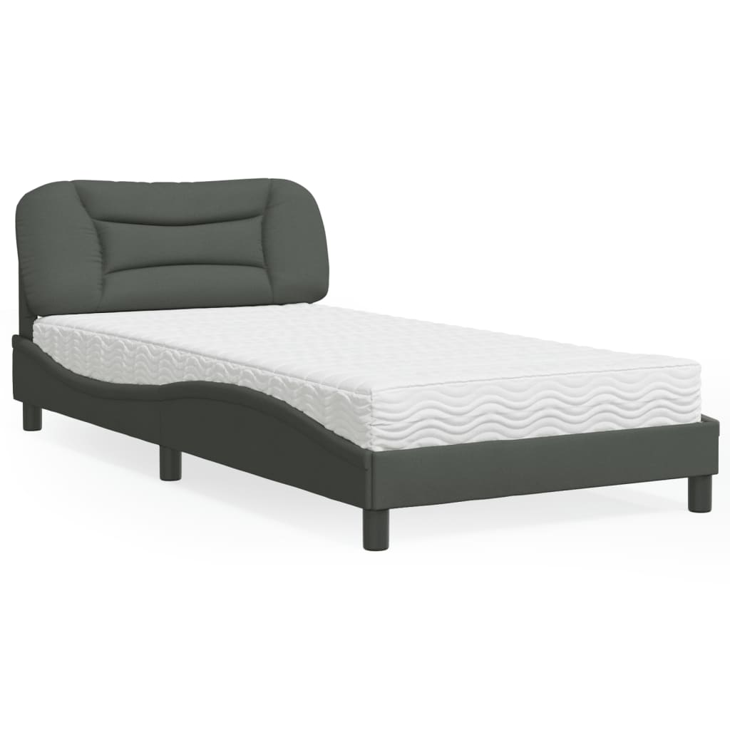 Cama com colchão hvar 100x200 cm tecido cinzento-escuro