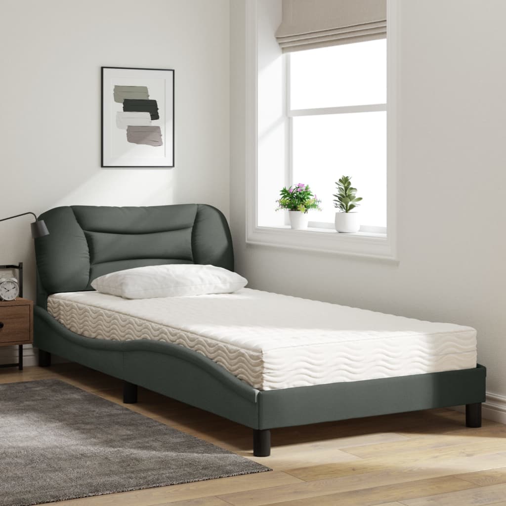 Cama com colchão hvar 100x200 cm tecido cinzento-escuro