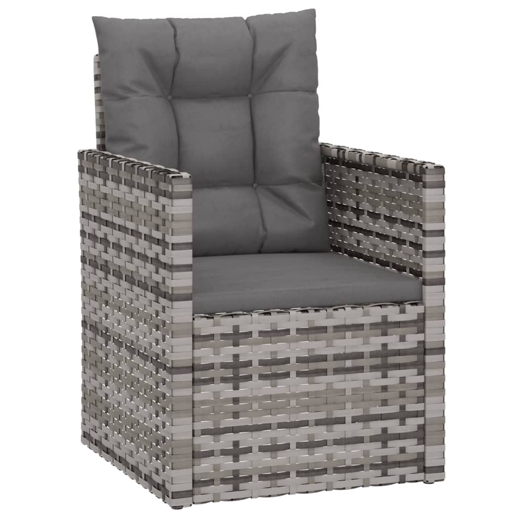 4 Pcs conjunto lounge exterior c/ almofadões vime PE cinzento