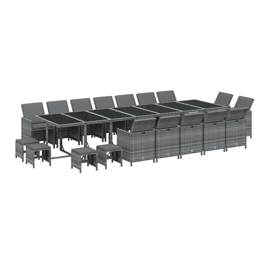 19 Pcs conjunto jantar p/ jardim c/ almofadões vime PE cinzento
