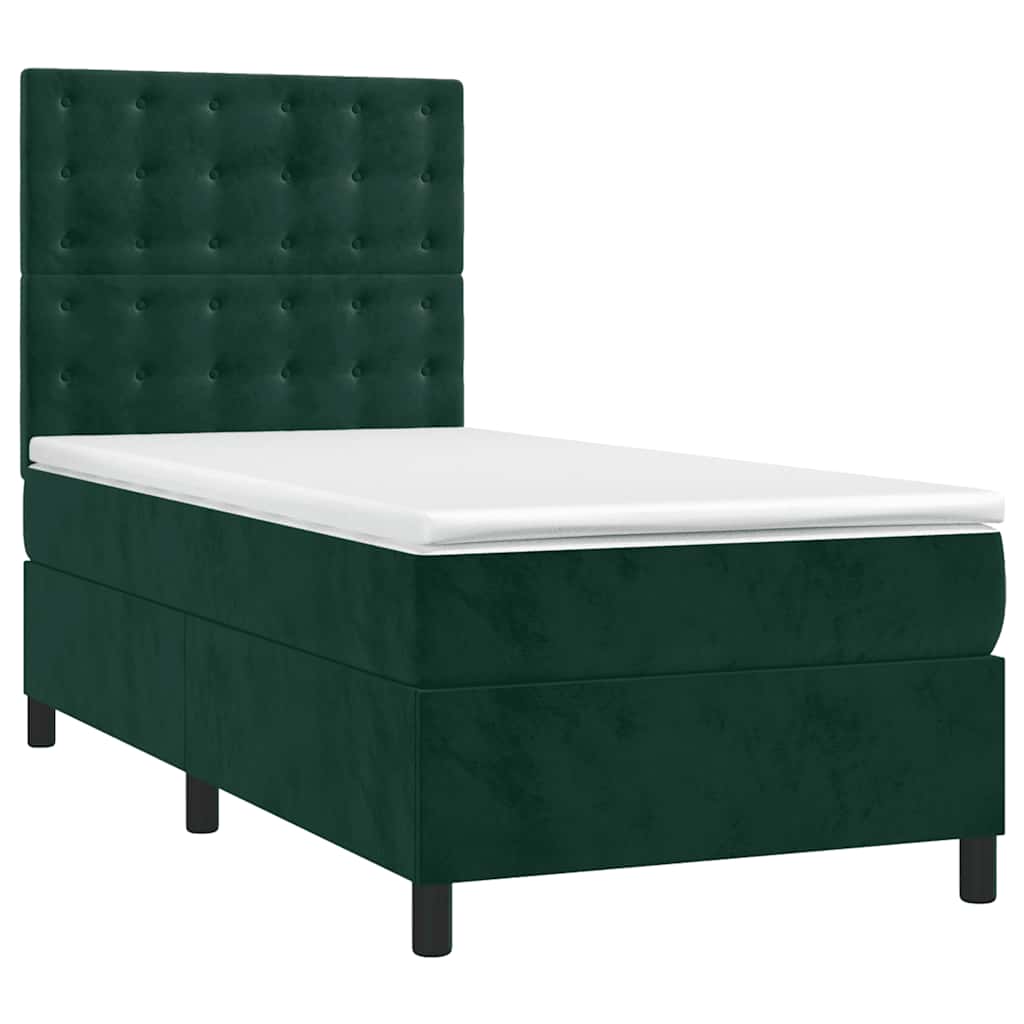 Cama box spring c/ colchão/LED 80x200 cm veludo verde-escuro