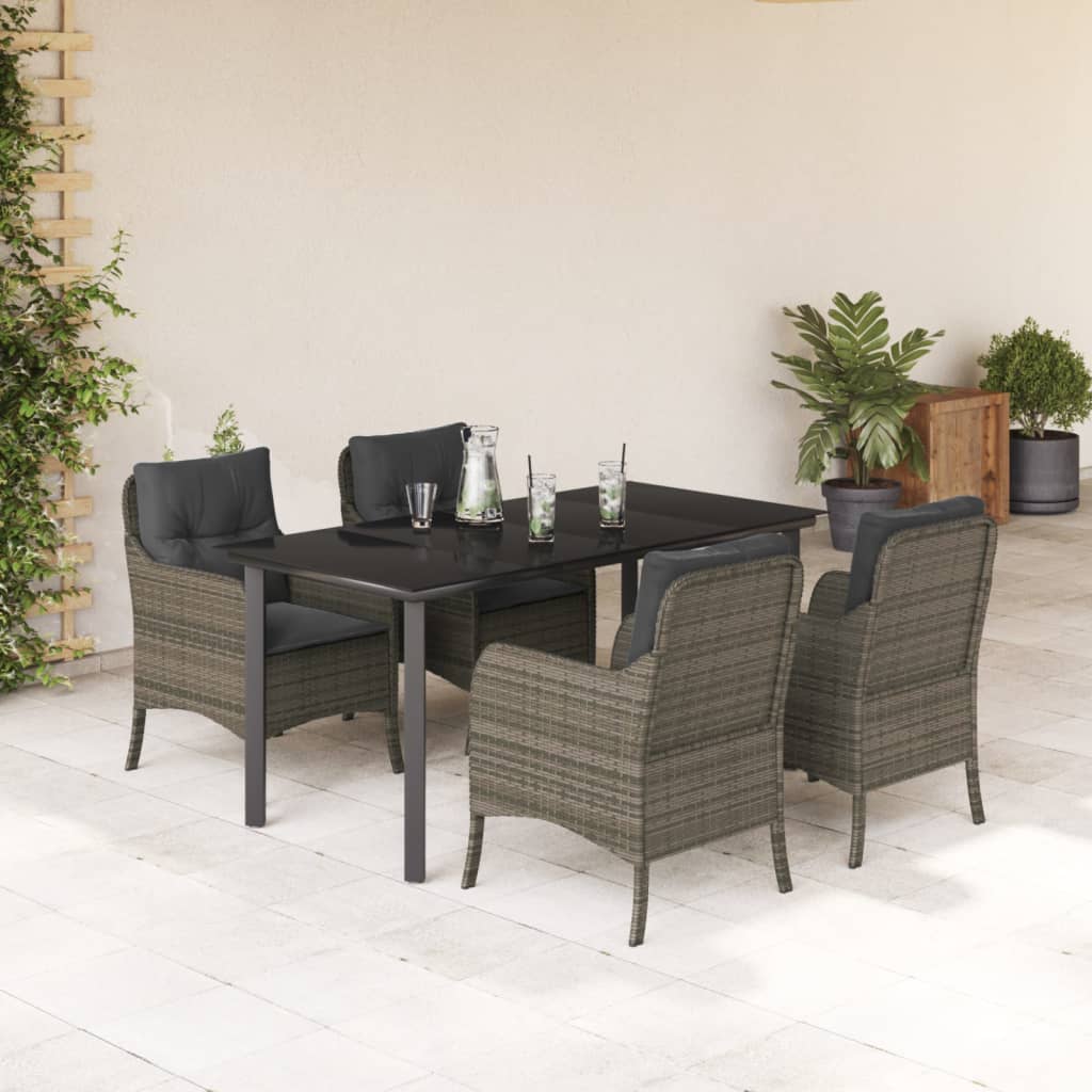 5 Pcs conjunto de jantar p/ jardim c/ almofadões vime PE cinza