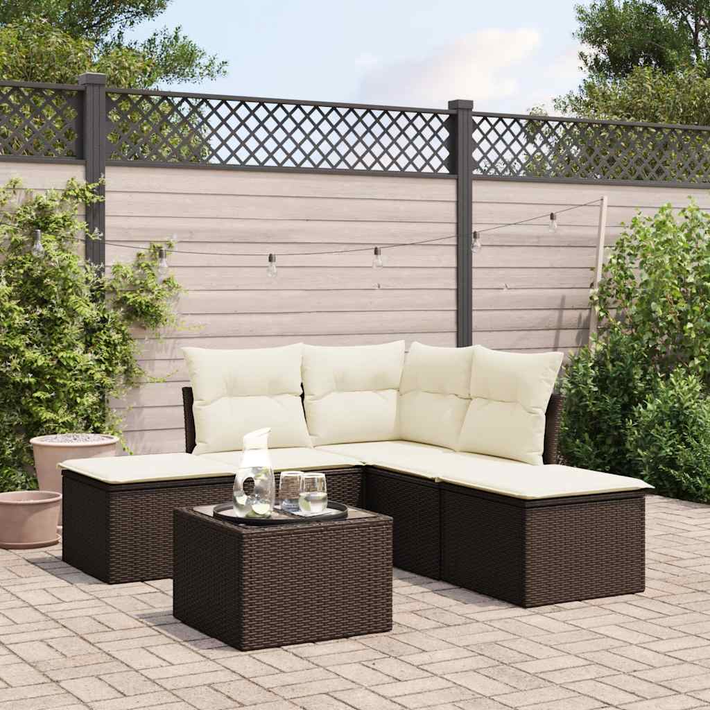 6 Pcs conjunto de sofás jardim c/ almofadões vime PE castanho