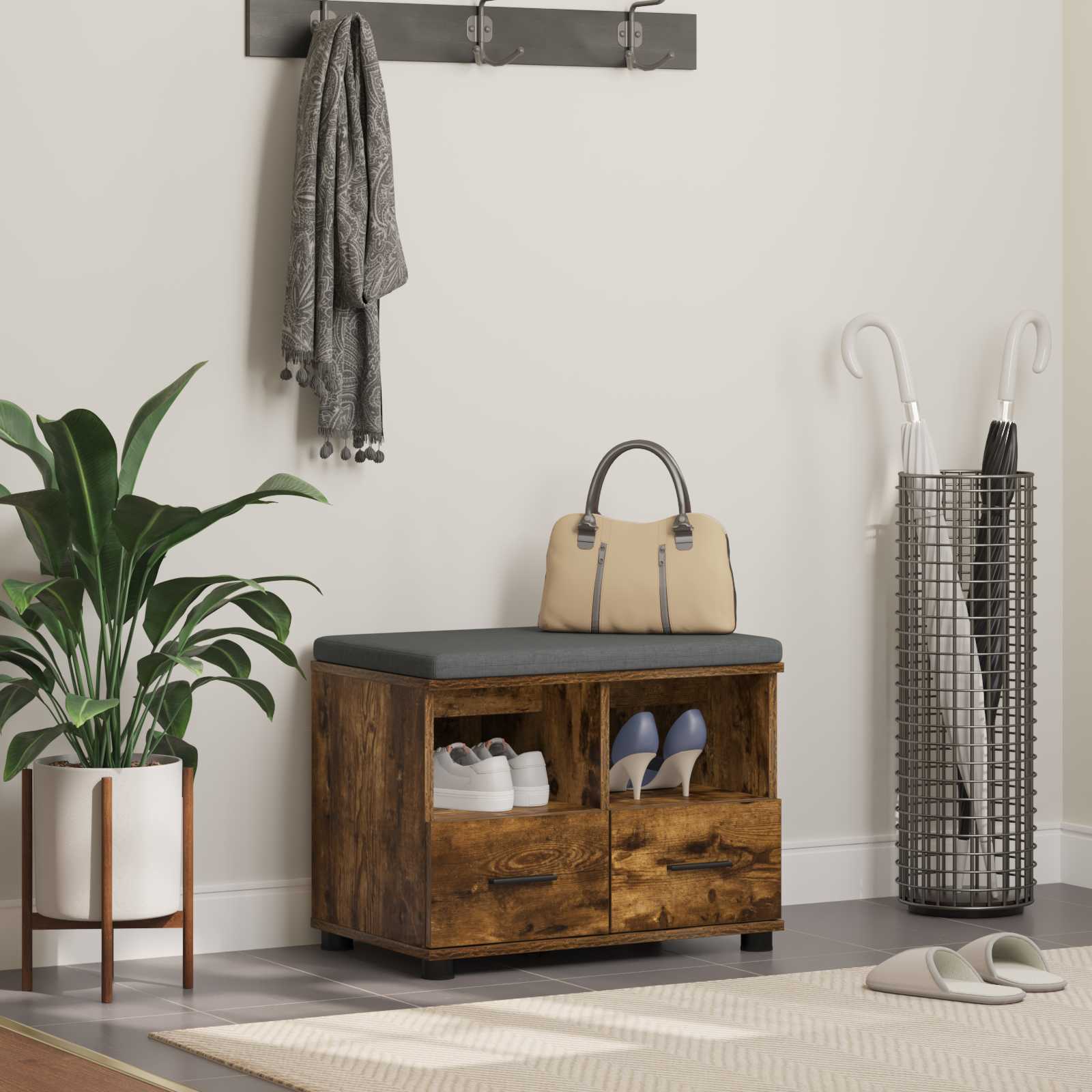 Banco de hall com almofada carvalho fumado 60 x 38 x 46 cm