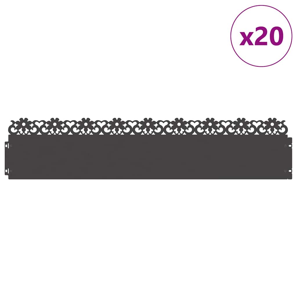 Delimitadores de relvado 20 unid. 103 x 0,05 x 22 cm aço preto