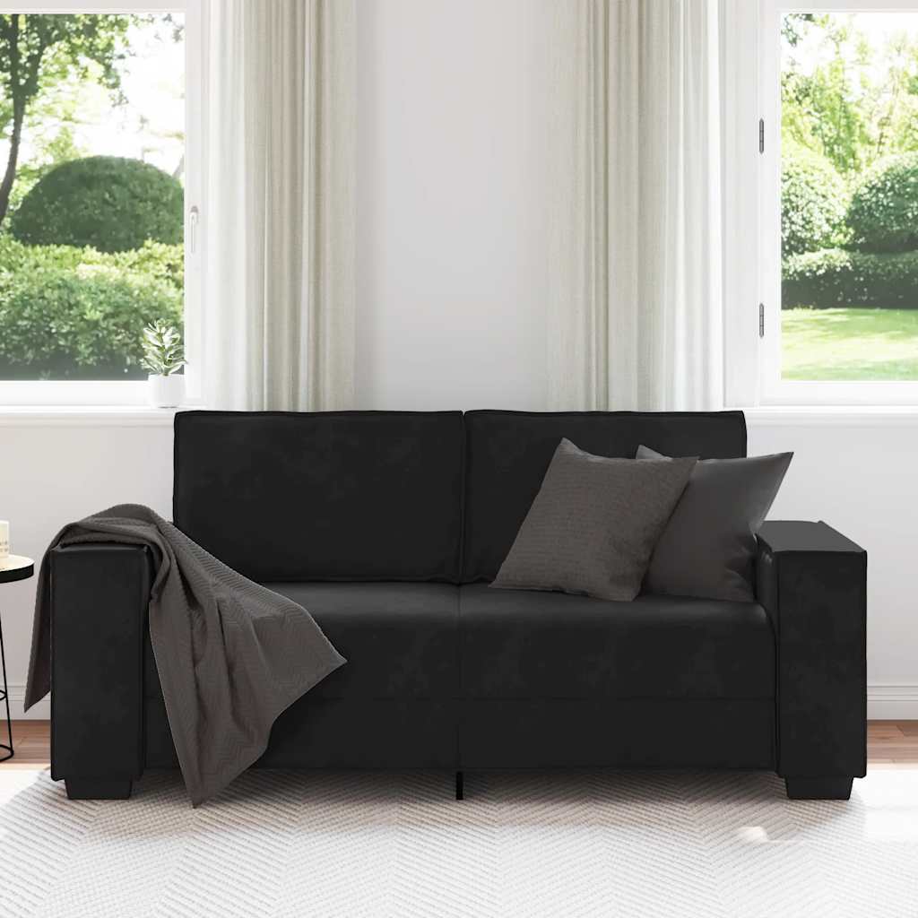 Sofá de 2 lugares, preto, 180x78x84 cm, veludo