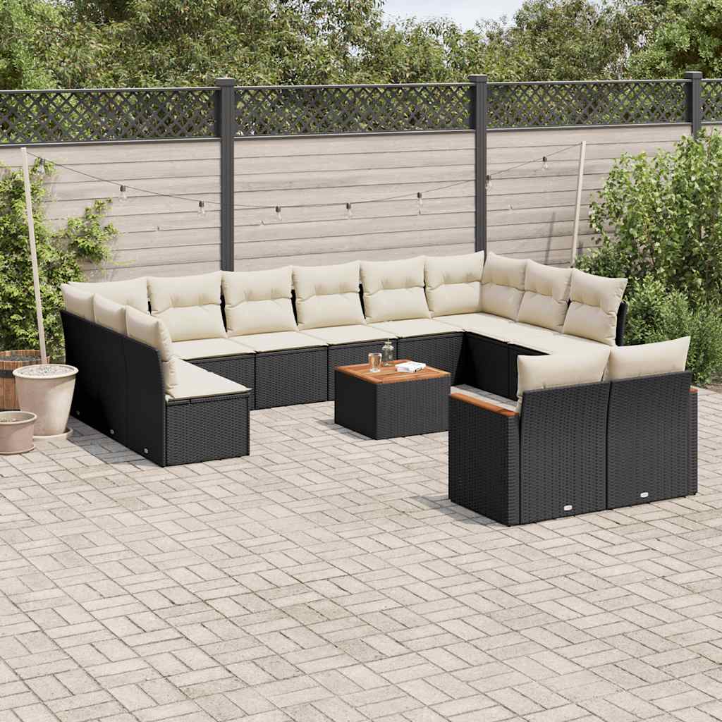 13 Pcs conjunto de sofás de jardim com almofadões vime PE preto