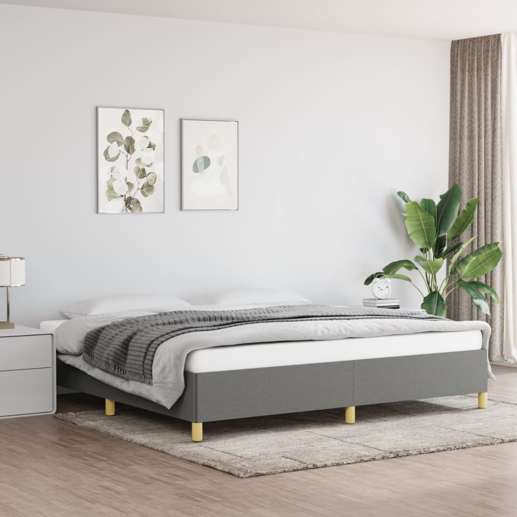 Estrutura de cama sem colchão 200x200 cm tecido cinzento-escuro