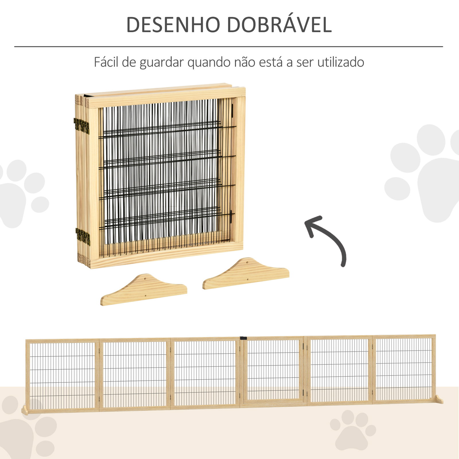 Barreira de segurança para cães de madeira dobrável para cães pequenos e médios com 6 painéis 432x36x70 cm madeira