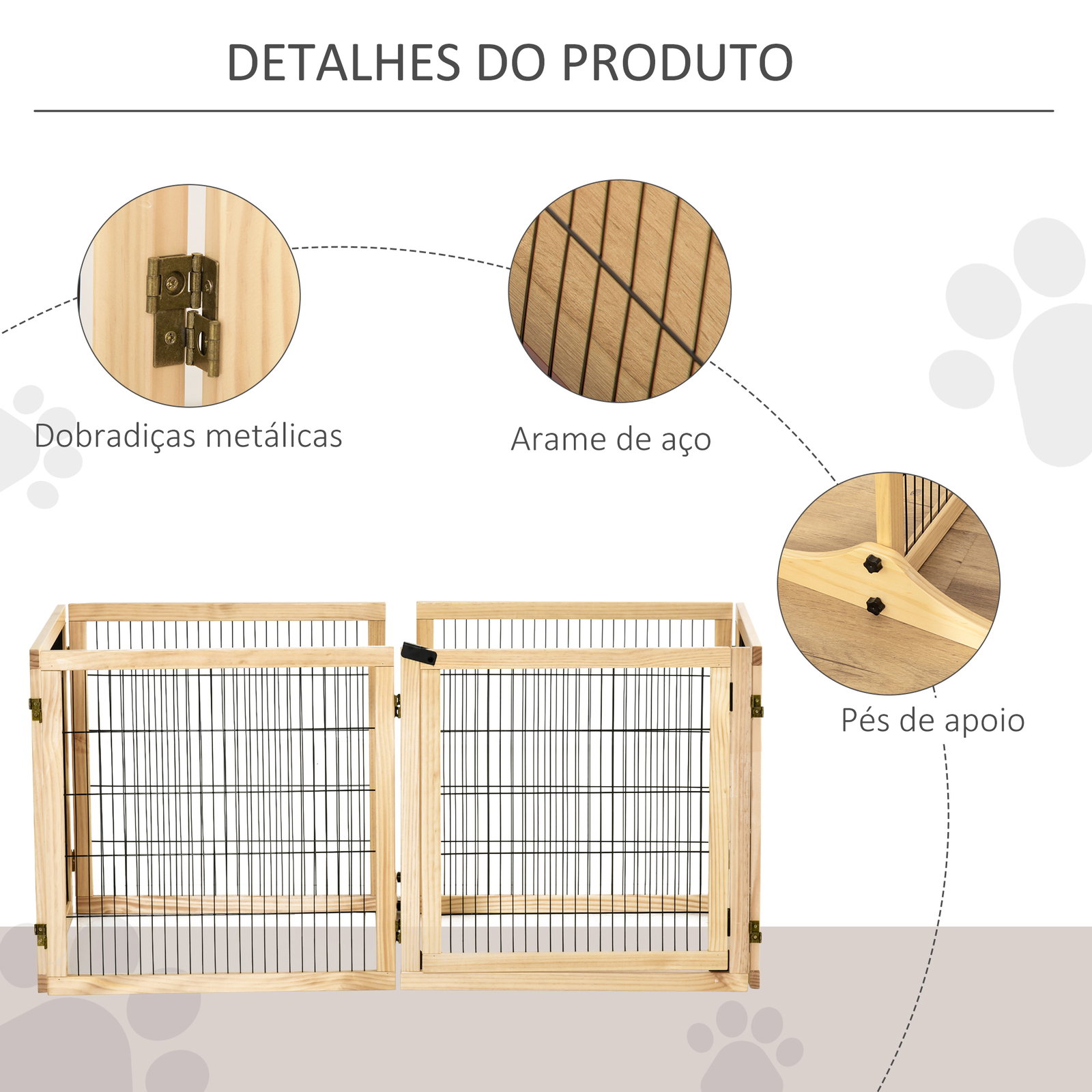 Barreira de segurança para cães de madeira dobrável para cães pequenos e médios com 6 painéis 432x36x70 cm madeira
