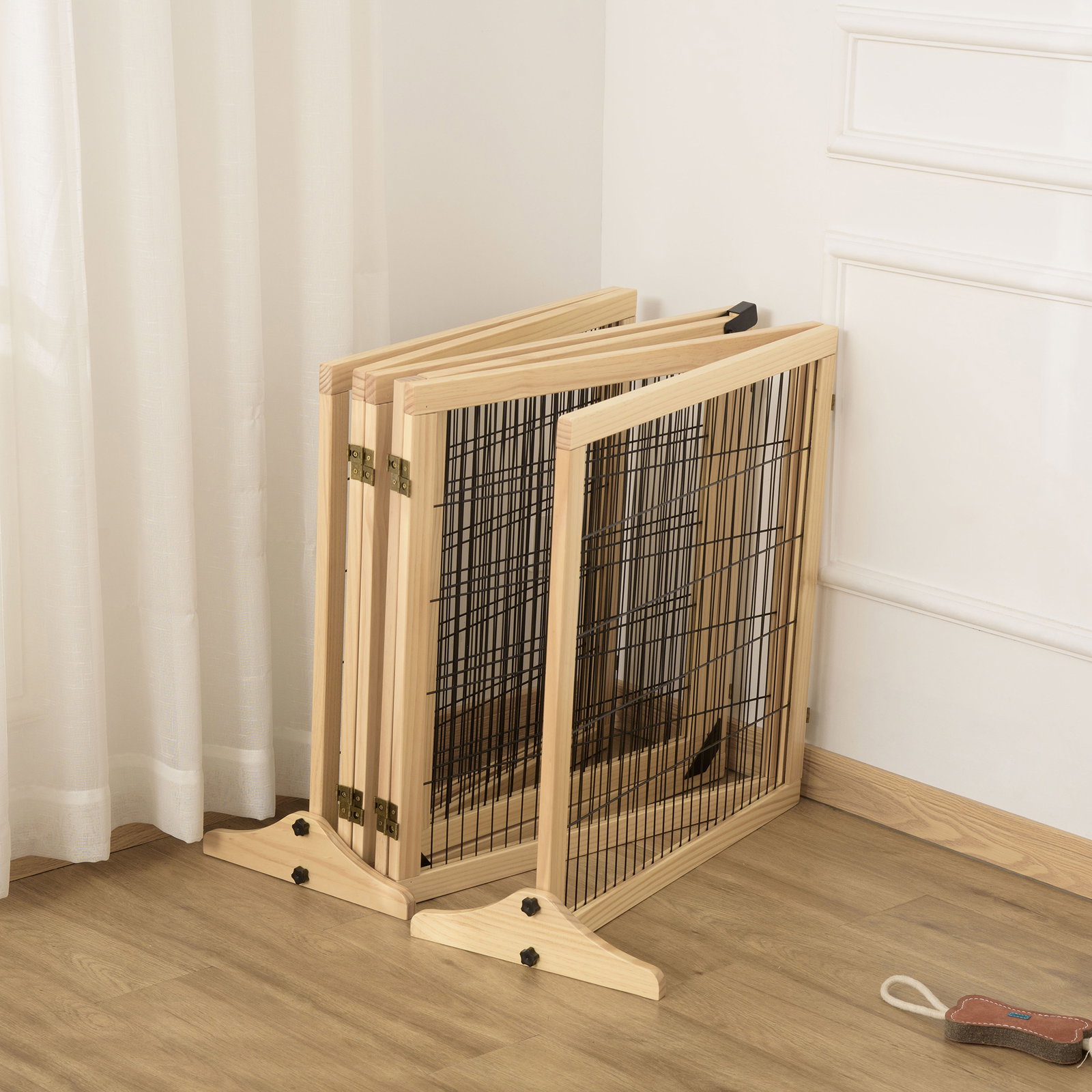 Barreira de segurança para cães de madeira dobrável para cães pequenos e médios com 6 painéis 432x36x70 cm madeira