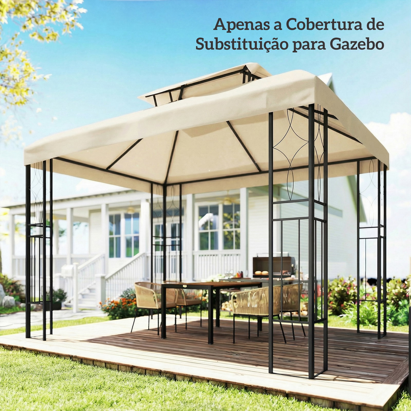 Teto de reposição 4x3 m com teto duplo orifícios de drenagem e proteção UV apenas teto não inclui estrutura creme