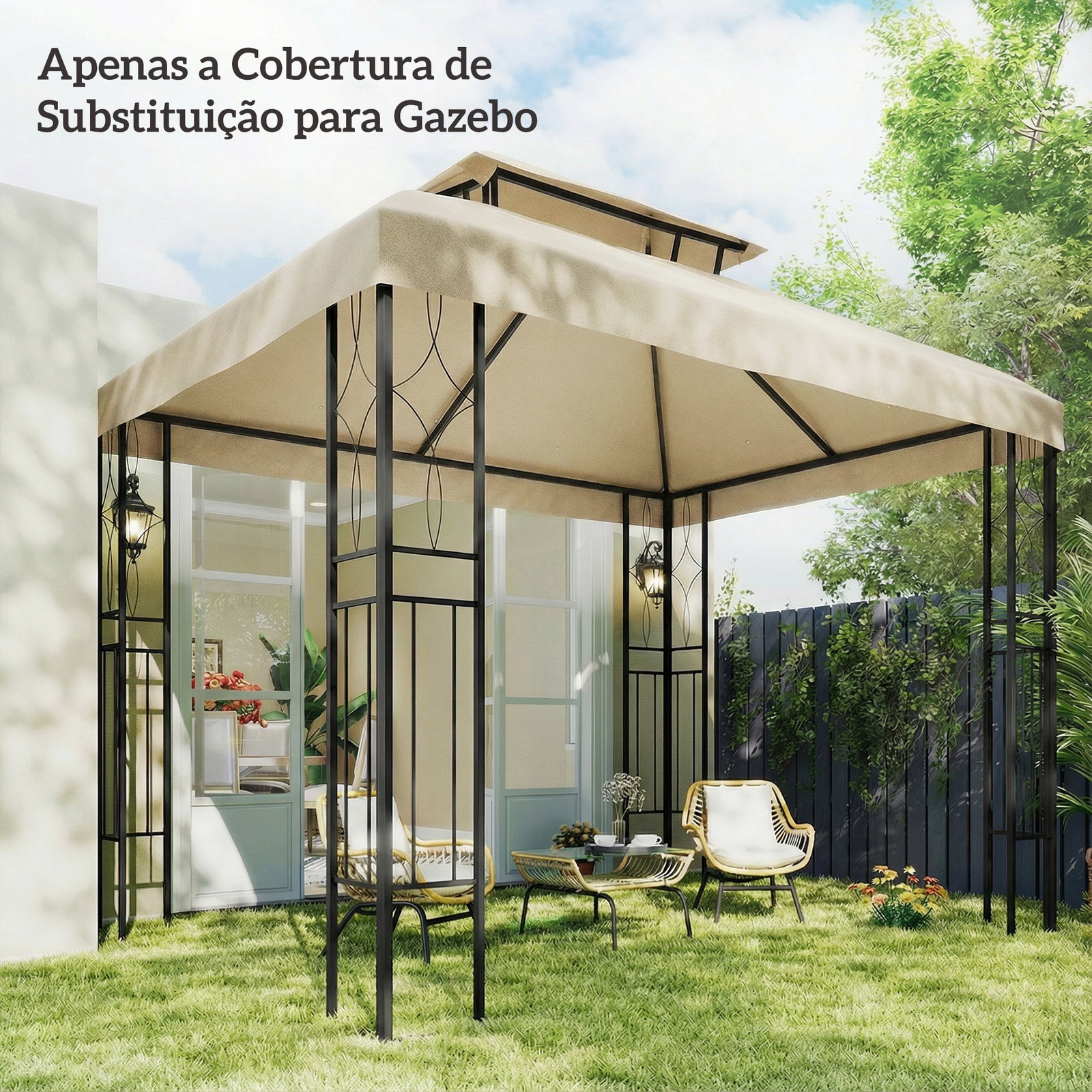 Teto de reposição 4x3 m com teto duplo orifícios de drenagem e proteção UV apenas teto não inclui estrutura creme