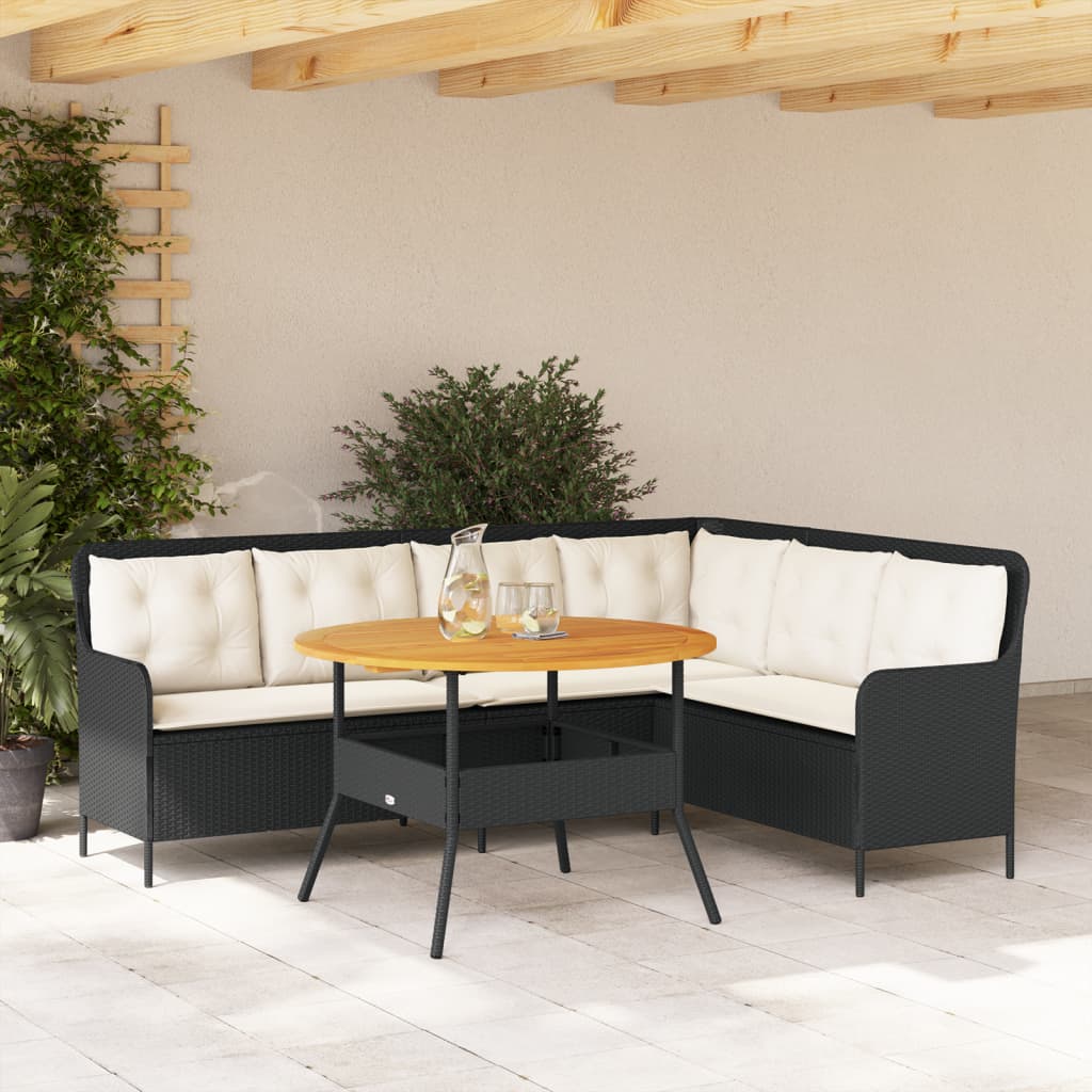 2 Pcs conjunto sofás de jardim com almofadões vime PE preto