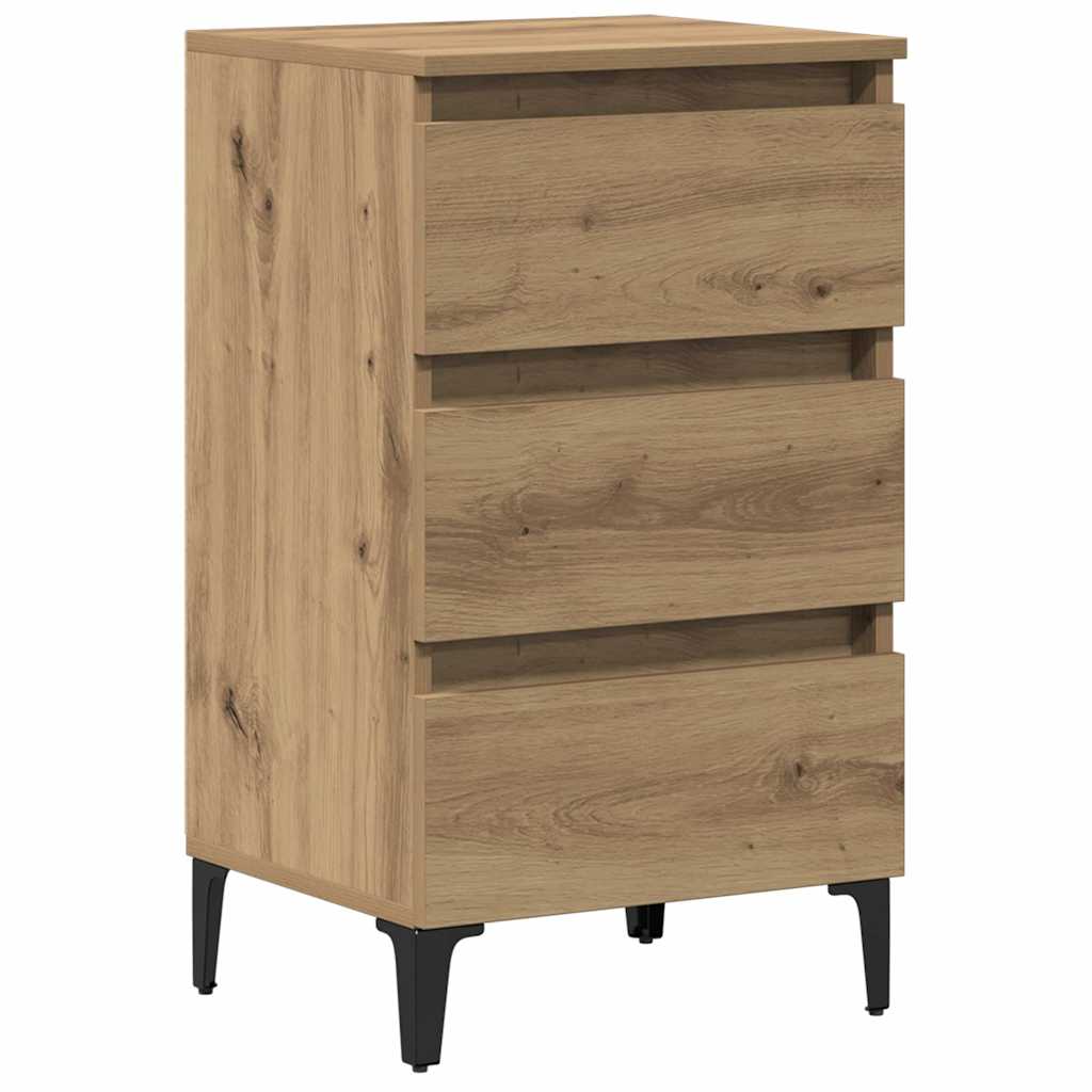 Mesa de cabeceira c/ pernas metal 40x35x69cm carvalho artisiano