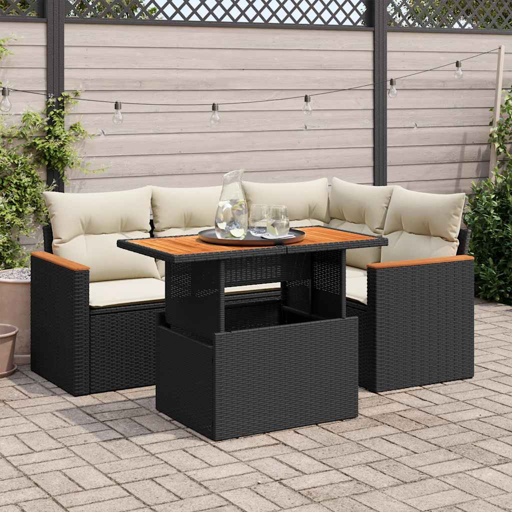 5 Pcs conjunto sofás de jardim com almofadões acácia e vime PE