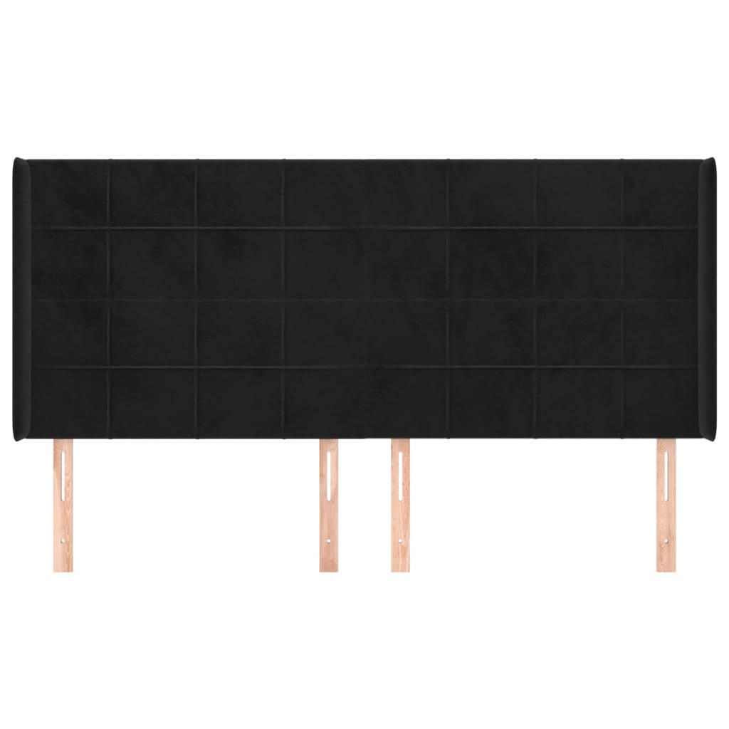 Cabeceira de cama c/ abas veludo 203x16x118/128 cm preto