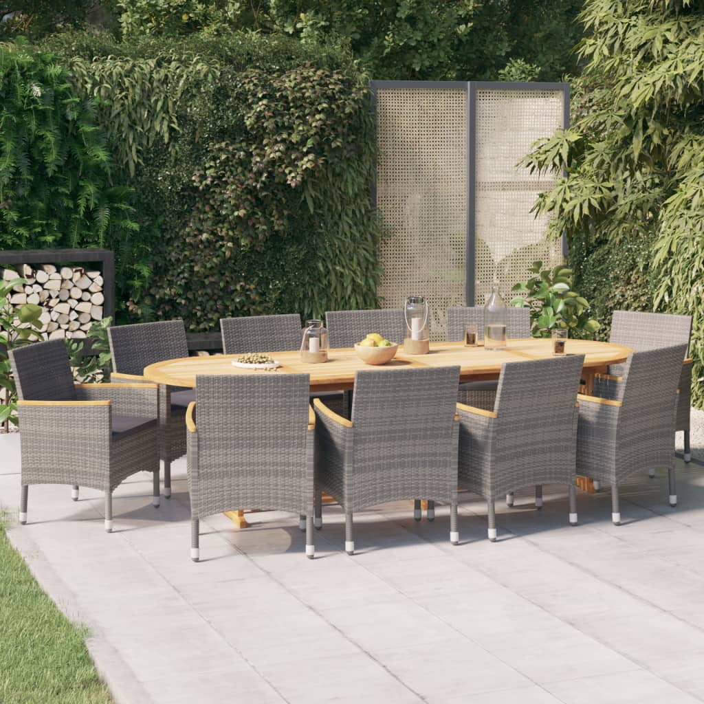 11 Pcs conjunto de jantar para jardim com almofadões cinzento