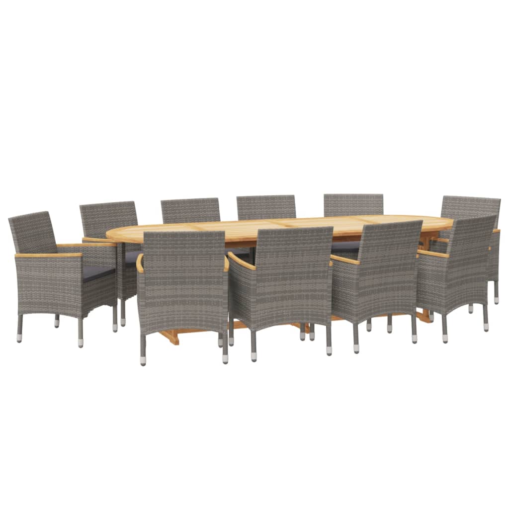 11 Pcs conjunto de jantar para jardim com almofadões cinzento