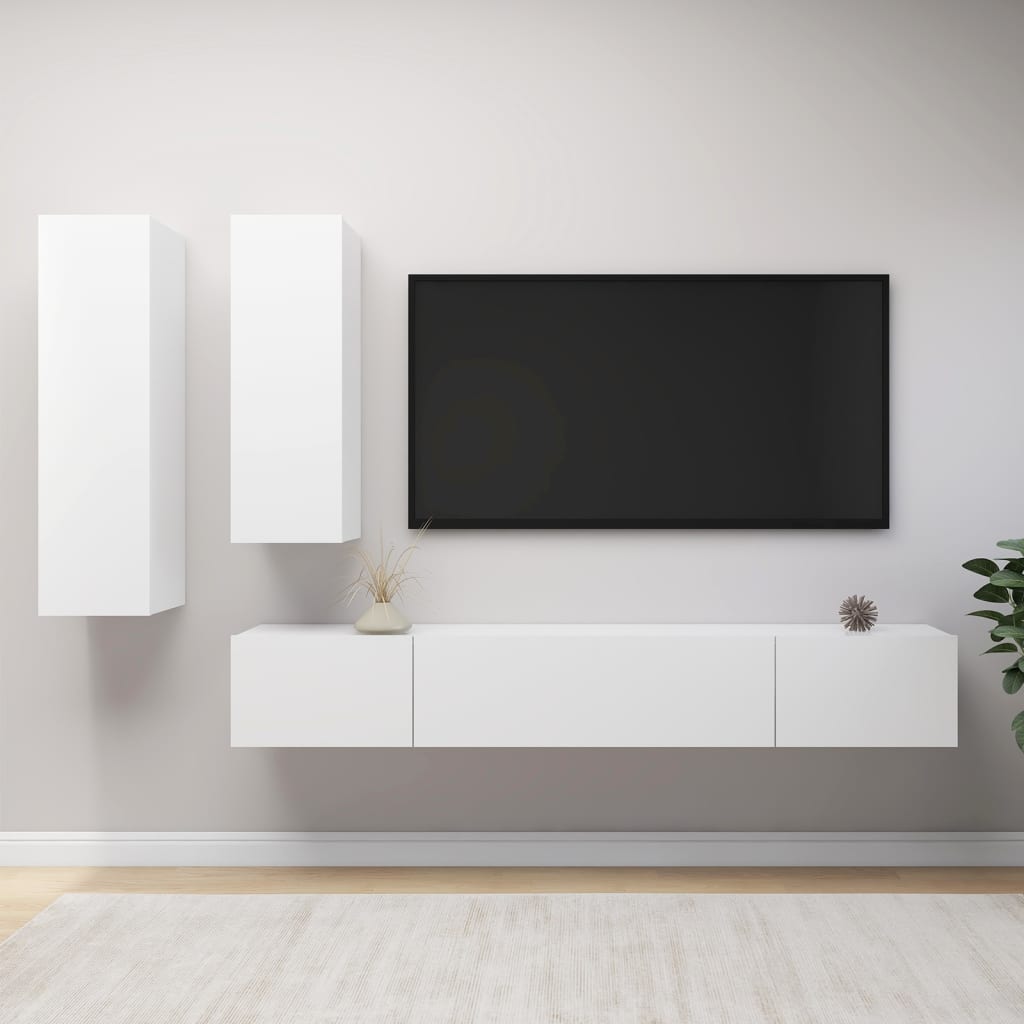 4 Pcs conjunto de móveis de TV derivados de madeira branco