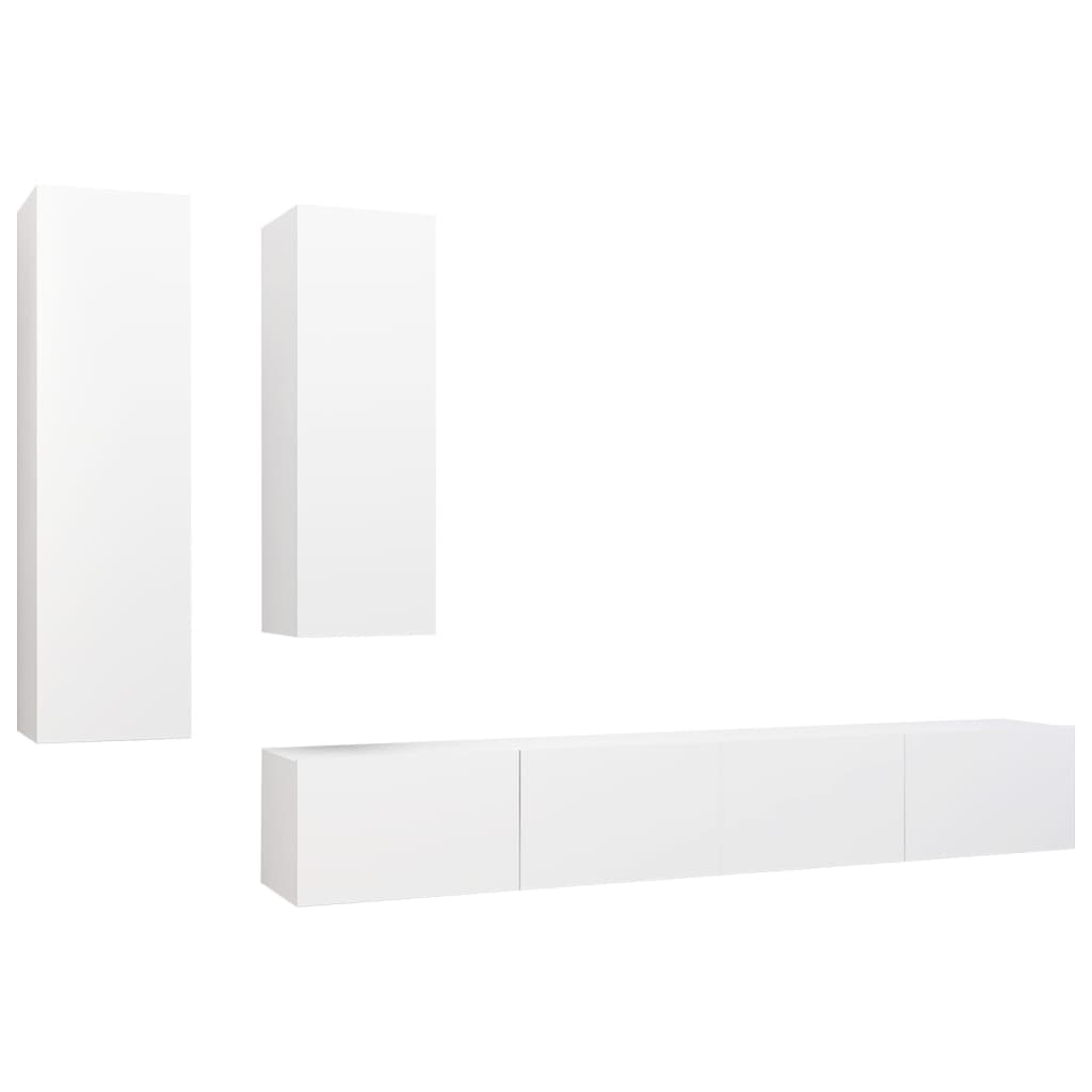 4 Pcs conjunto de móveis de TV derivados de madeira branco
