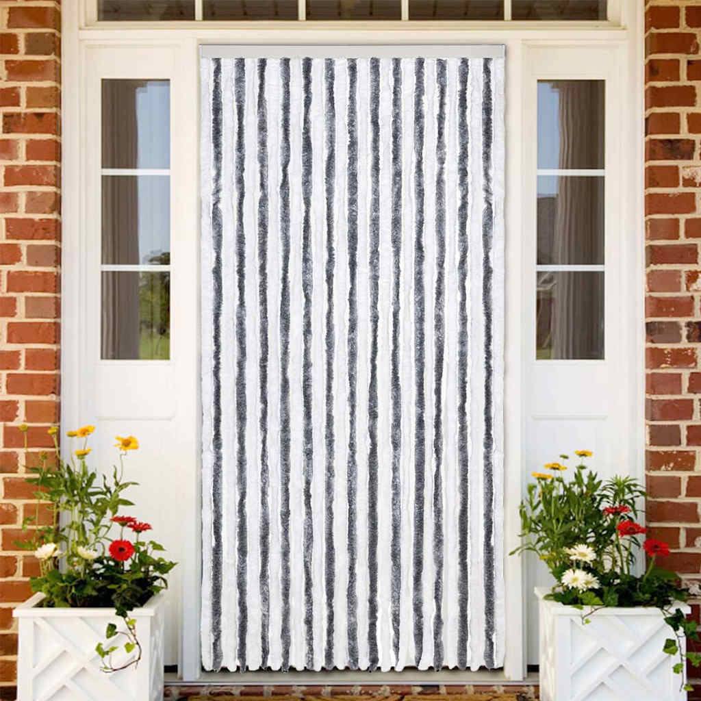 Cortina anti-insetos 118x220 cm chenille cinzento e branco