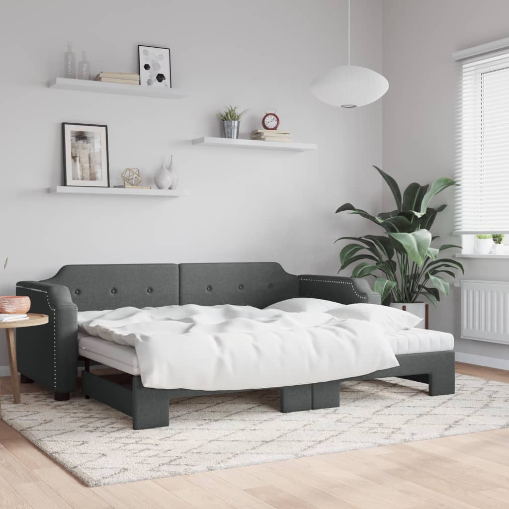 Sofá-cama c/ gavetão e colchões 90x190cm tecido cinzento-escuro