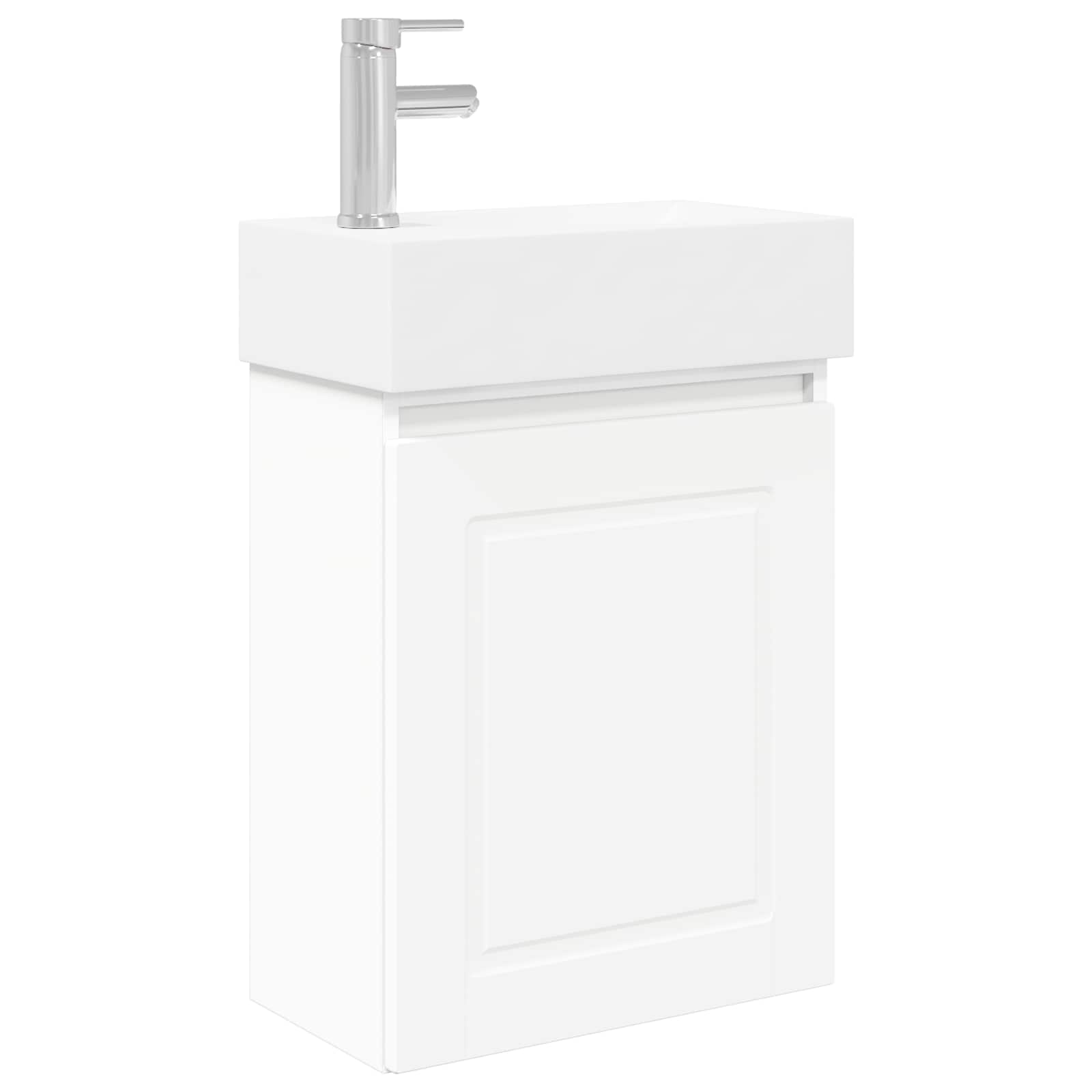 Conjunto de móveis de banheiro com torneira branco