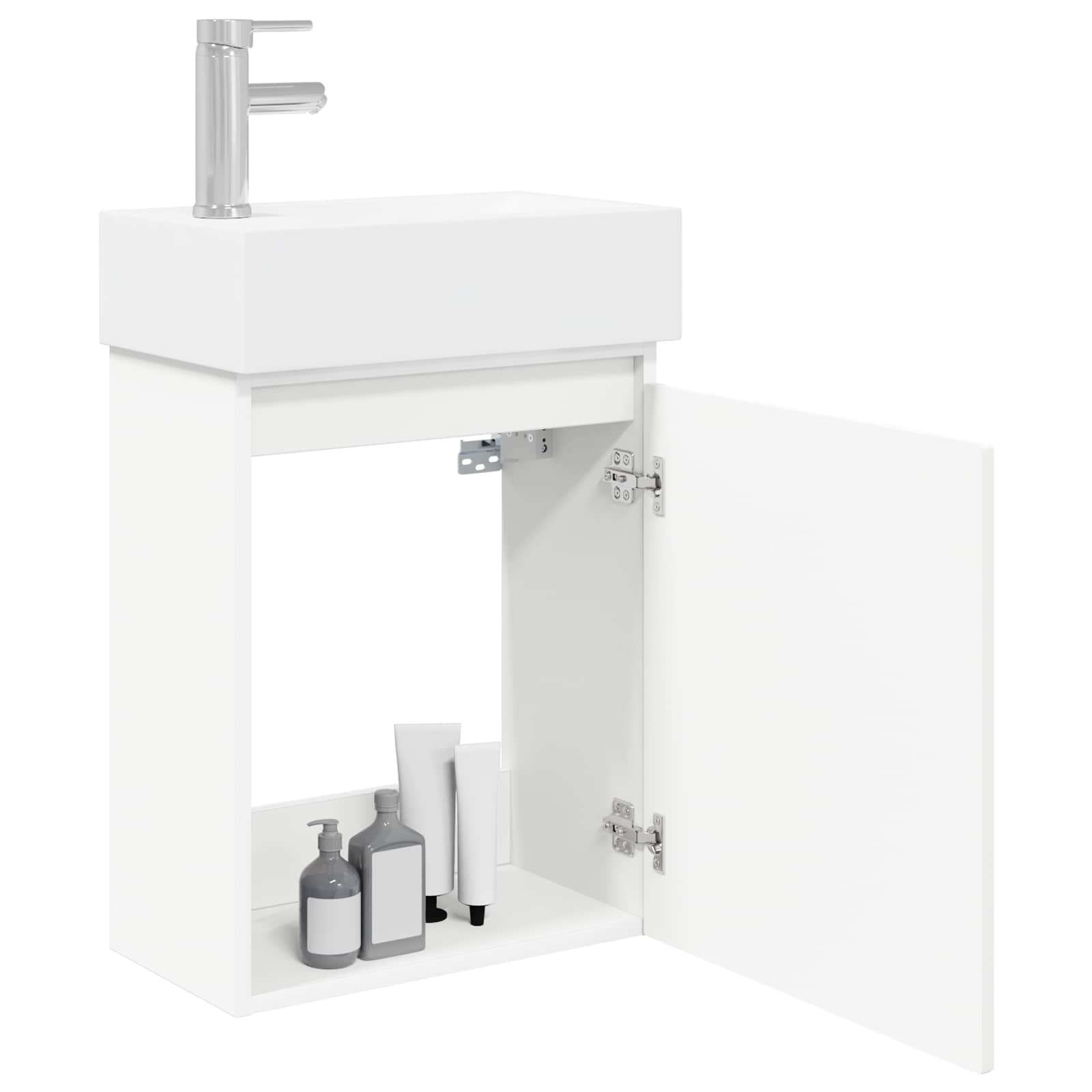 Conjunto de móveis de banheiro com torneira branco