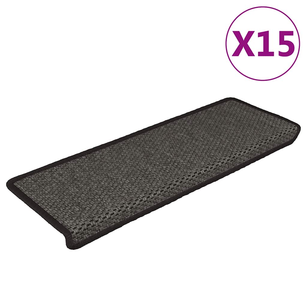 Tapetes escada adesivos aspeto sisal 15pcs 65x21x4 cm antracite