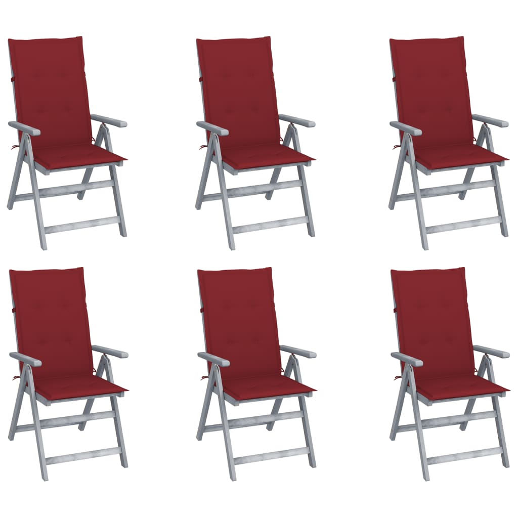 Cadeiras jardim reclináveis c/ almofadões 6 pcs acácia maciça