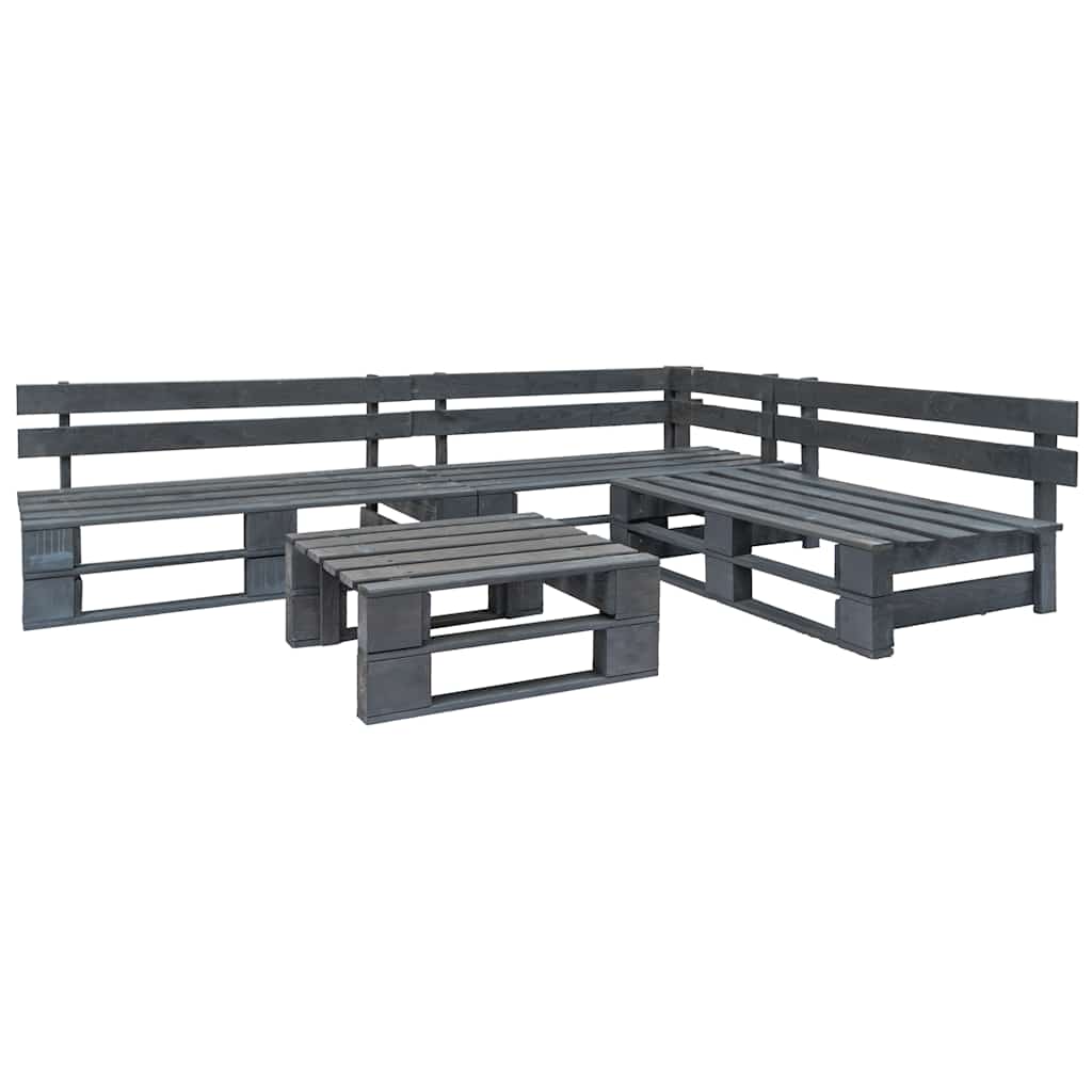 4 Pcs conjunto lounge de jardim paletes madeira cinzento