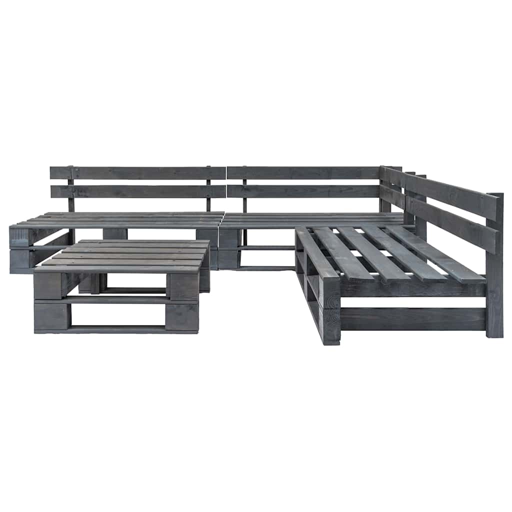 4 Pcs conjunto lounge de jardim paletes madeira cinzento