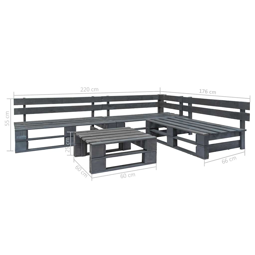 4 Pcs conjunto lounge de jardim paletes madeira cinzento