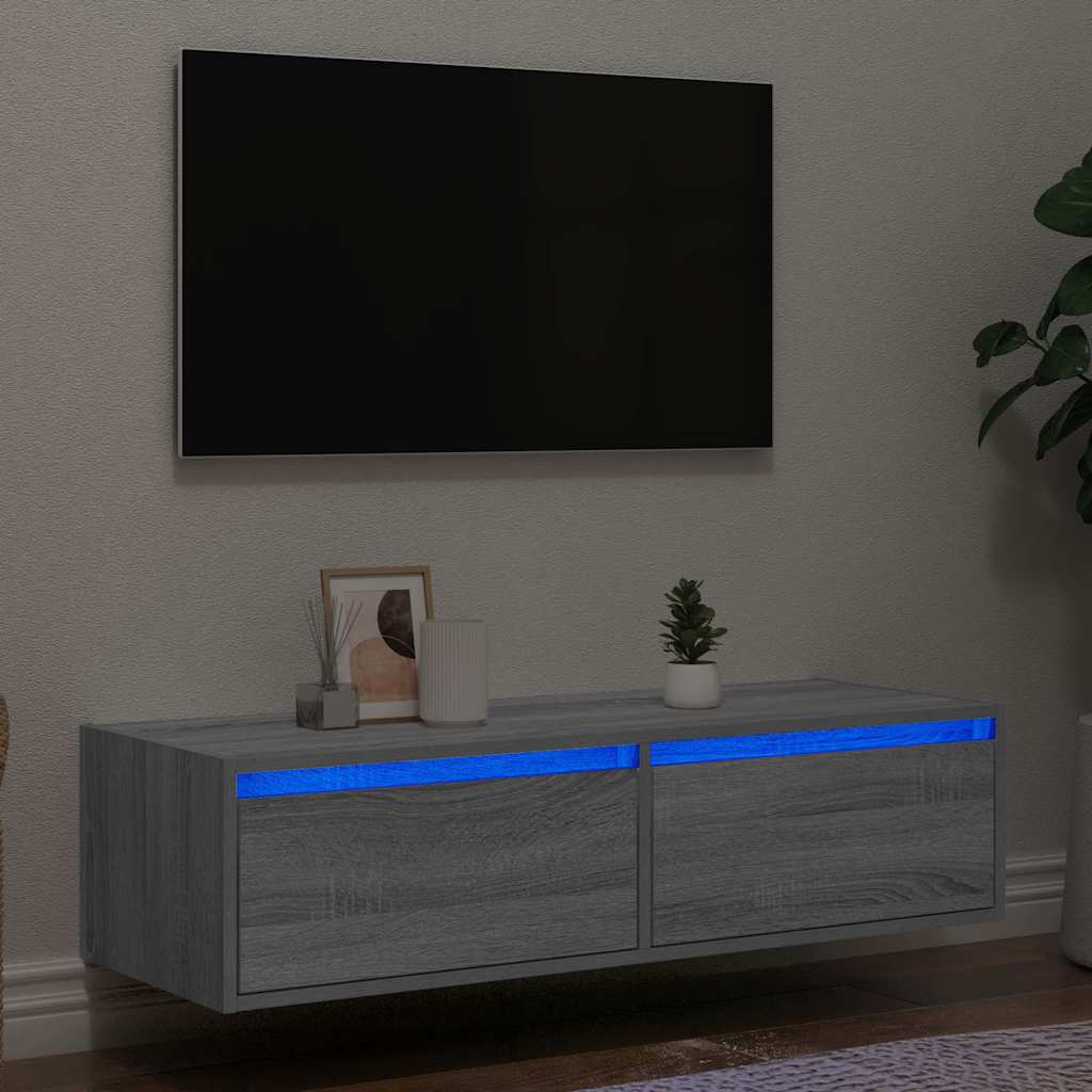 Móvel de TV com luzes LED 100x35,5x25 cm sonoma cinza