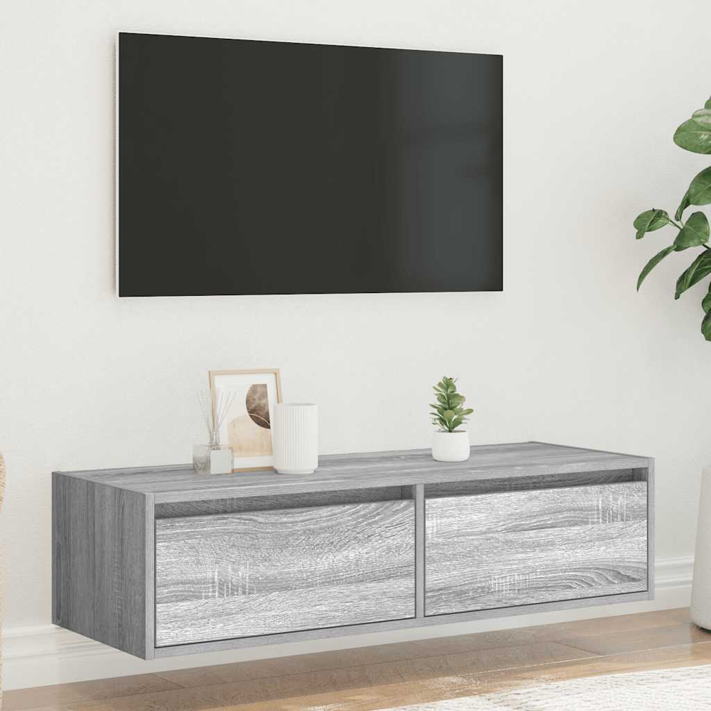 Móvel de TV com luzes LED 100x35,5x25 cm sonoma cinza