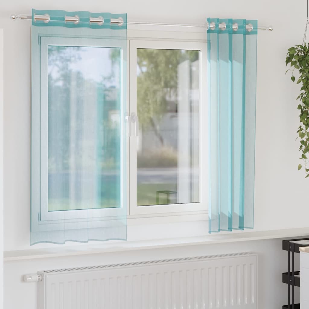 Cortinas de voile com ilhós 2 pcs turquesa