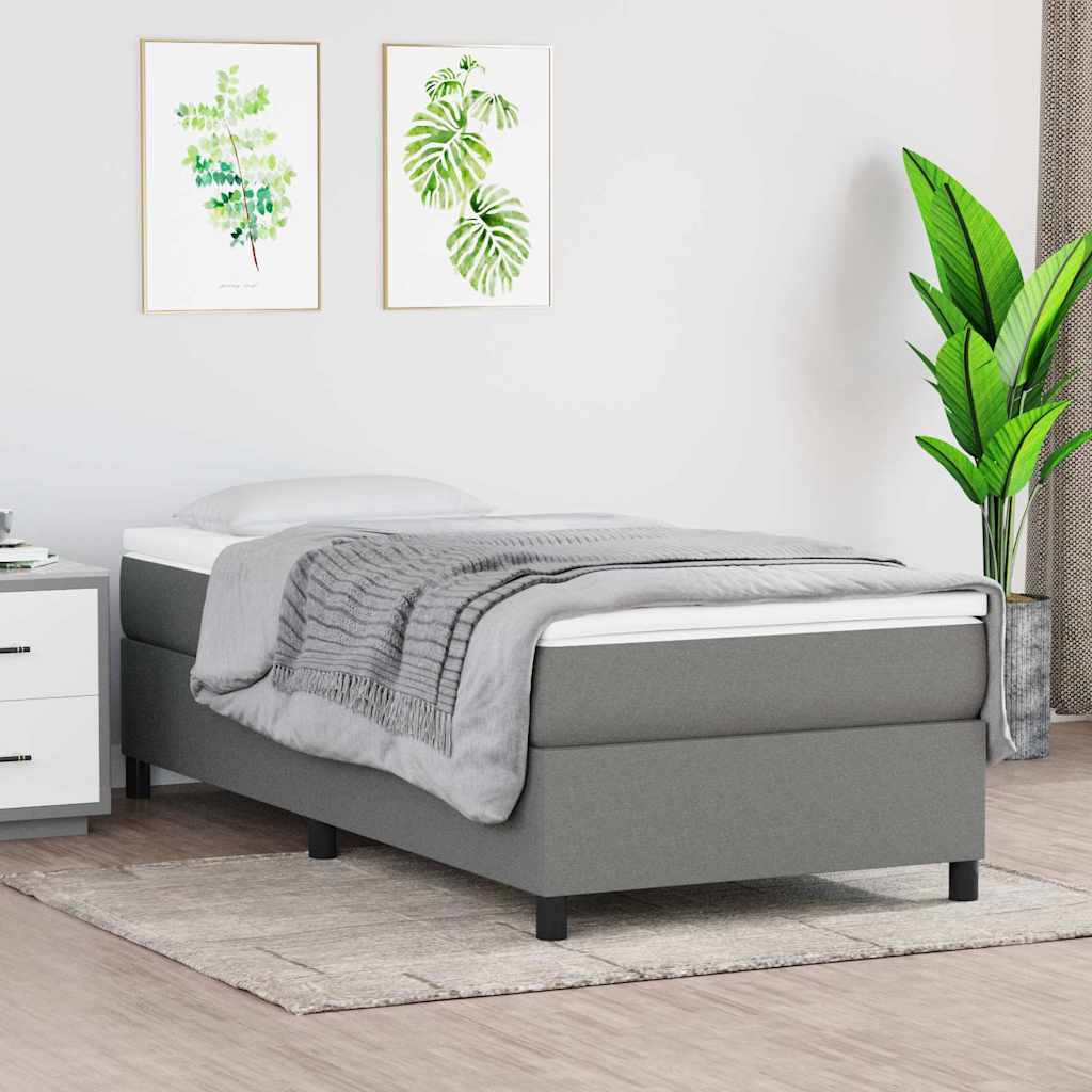 Estrutura de cama com molas 90x200 cm tecido cinzento-escuro
