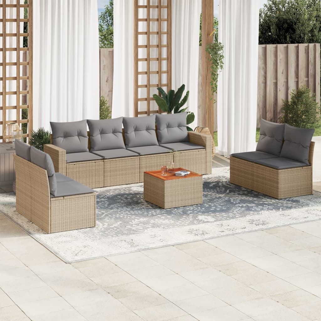 9 Pcs conjunto de sofás p/ jardim com almofadões vime PE bege