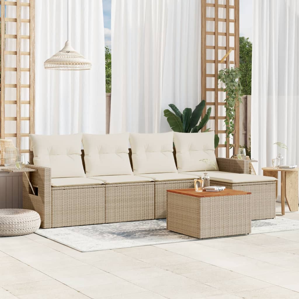 6 Pcs conjunto de sofás p/ jardim com almofadões vime PE bege