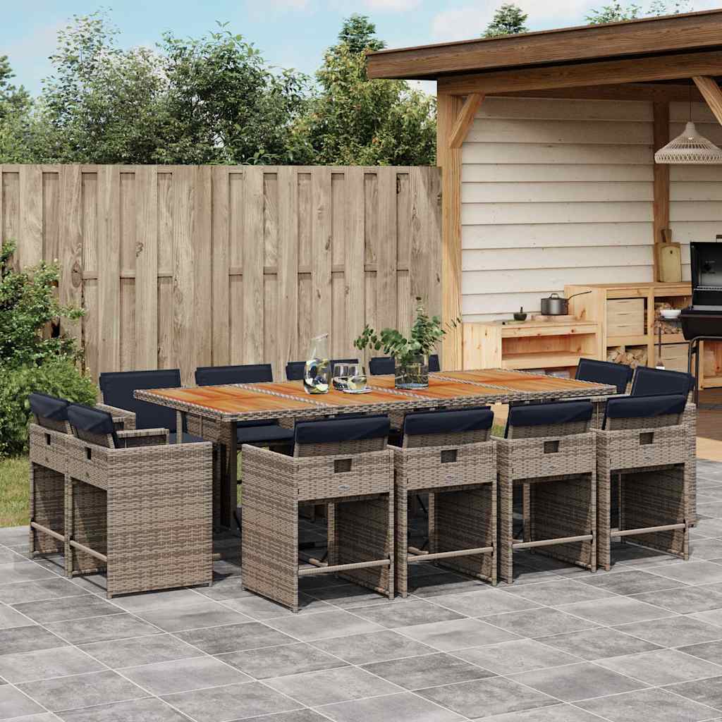 Conjunto de jantar para jardim com 13 peças e almofadas em rattan sintético cinza
