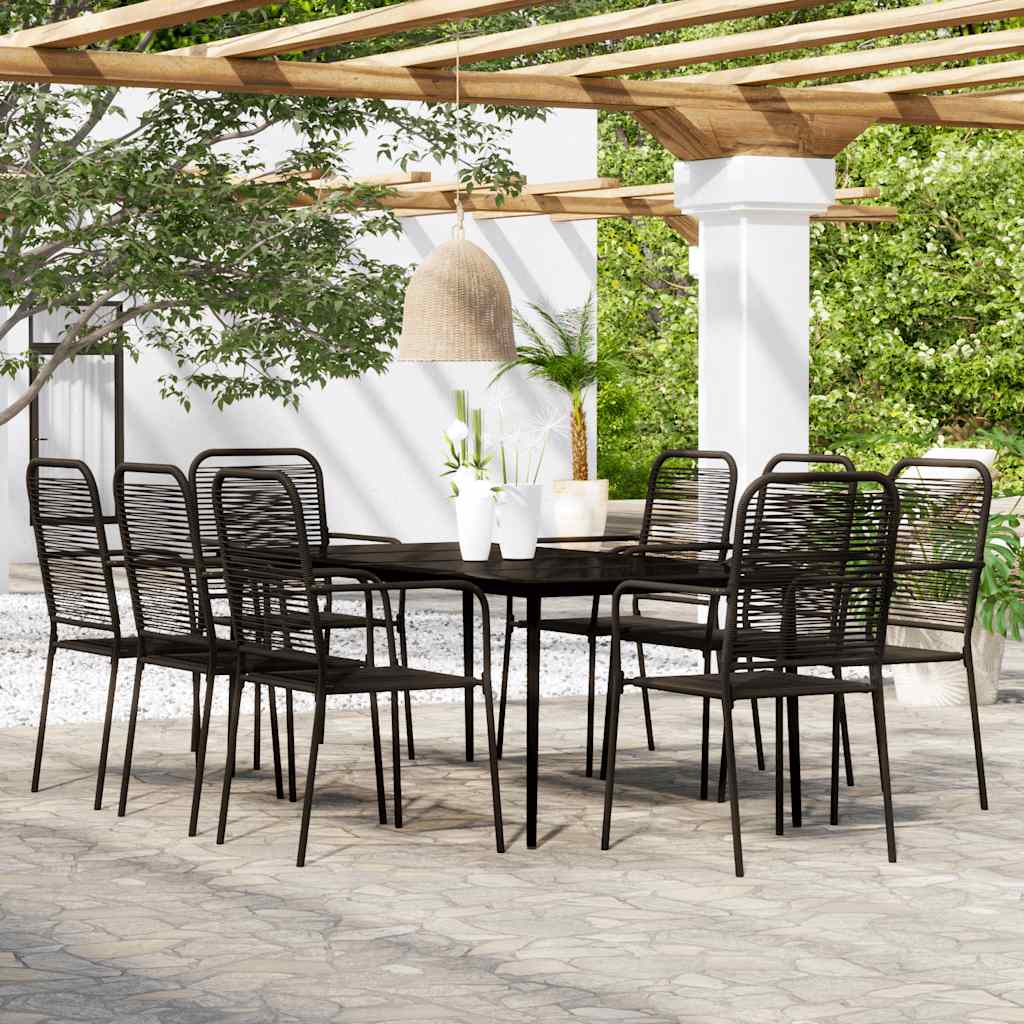 9 Pcs conjunto de jantar para jardim preto