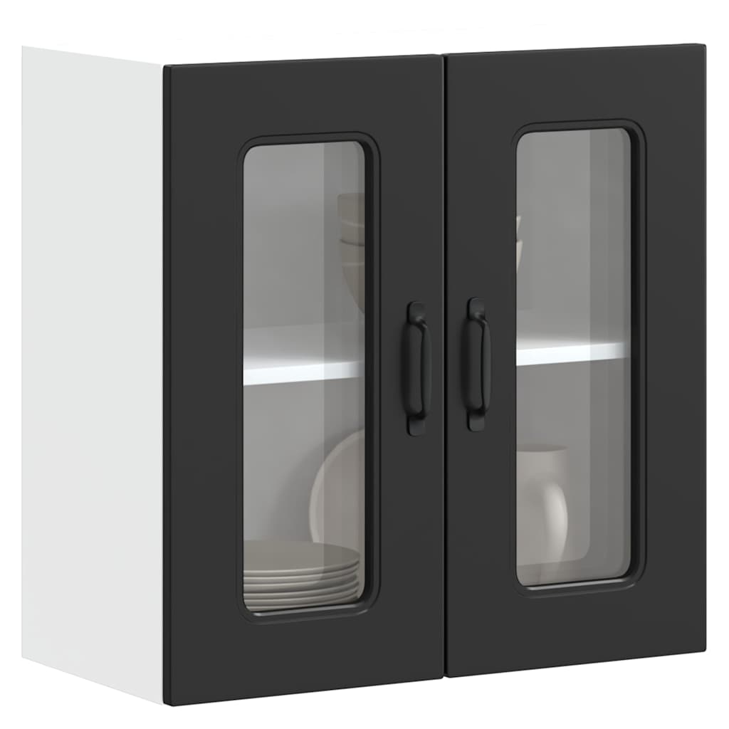 Armário de parede de cozinha porta vidro kalmar preto