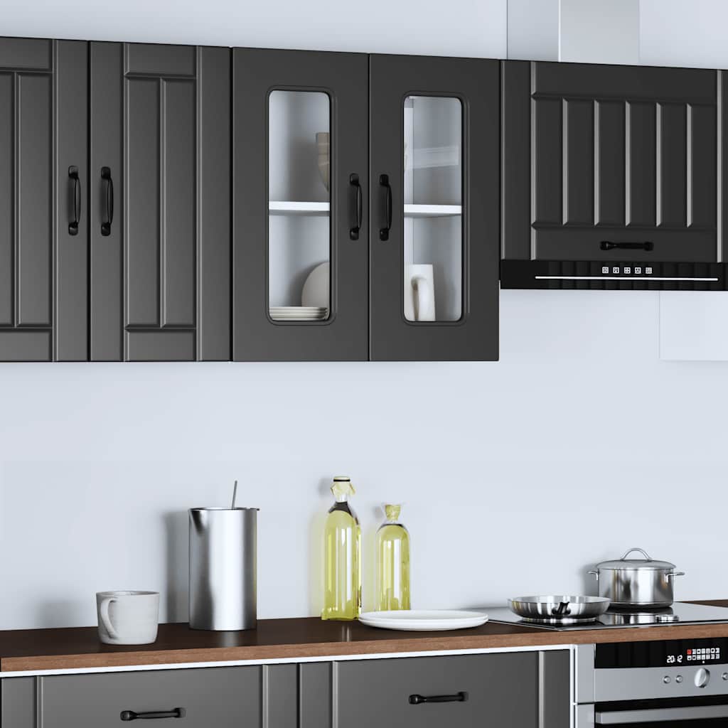 Armário de parede de cozinha porta vidro kalmar preto